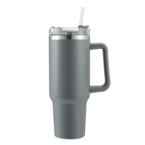 Stainless Steel Insulated Travel Mug - Tumbler with Straw & Handle - 1L