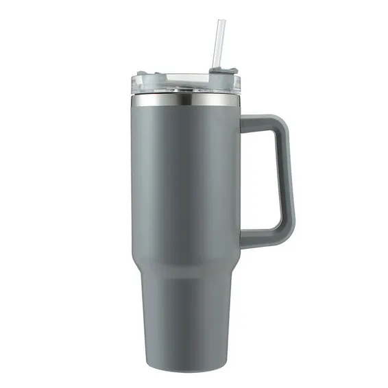 Stainless Steel Insulated Travel Mug - Tumbler with Straw & Handle - 1L